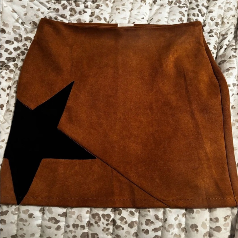 Brown Suede Skirt with Black Star Accent
